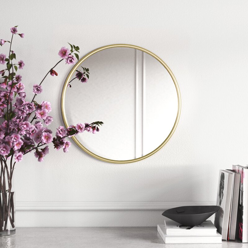 MacLuu 24 Inch Gold Round Metal Wall Mirror