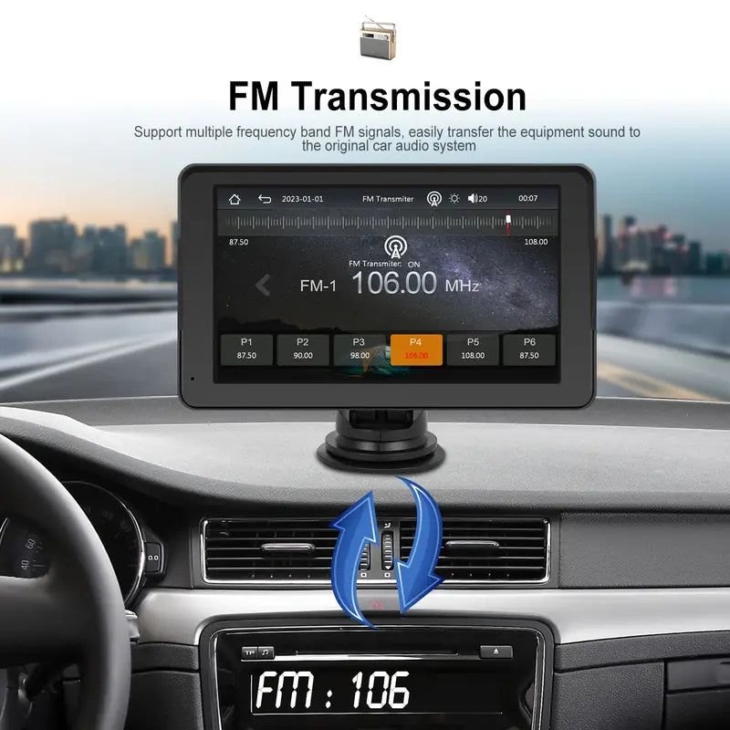 7-Inch IPS Touchscreen Portable Car Radio - Wireless Carplayer, Android Auto, FM, Mirror Link, Airplay, Voice Assistant, Backup Camera, SD Slot