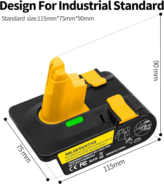 LuuLake Battery Adapter - Convert an M18 battery for use with Dyson V6, V7, and V8 vacuums.