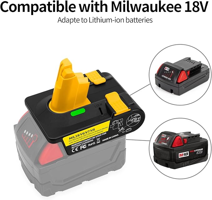 LuuLake Battery Adapter - Convert an M18 battery for use with Dyson V6, V7, and V8 vacuums.