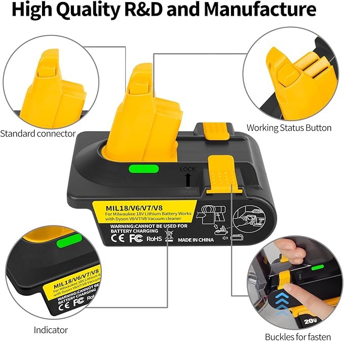 LuuLake Battery Adapter - Convert an M18 battery for use with Dyson V6, V7, and V8 vacuums.