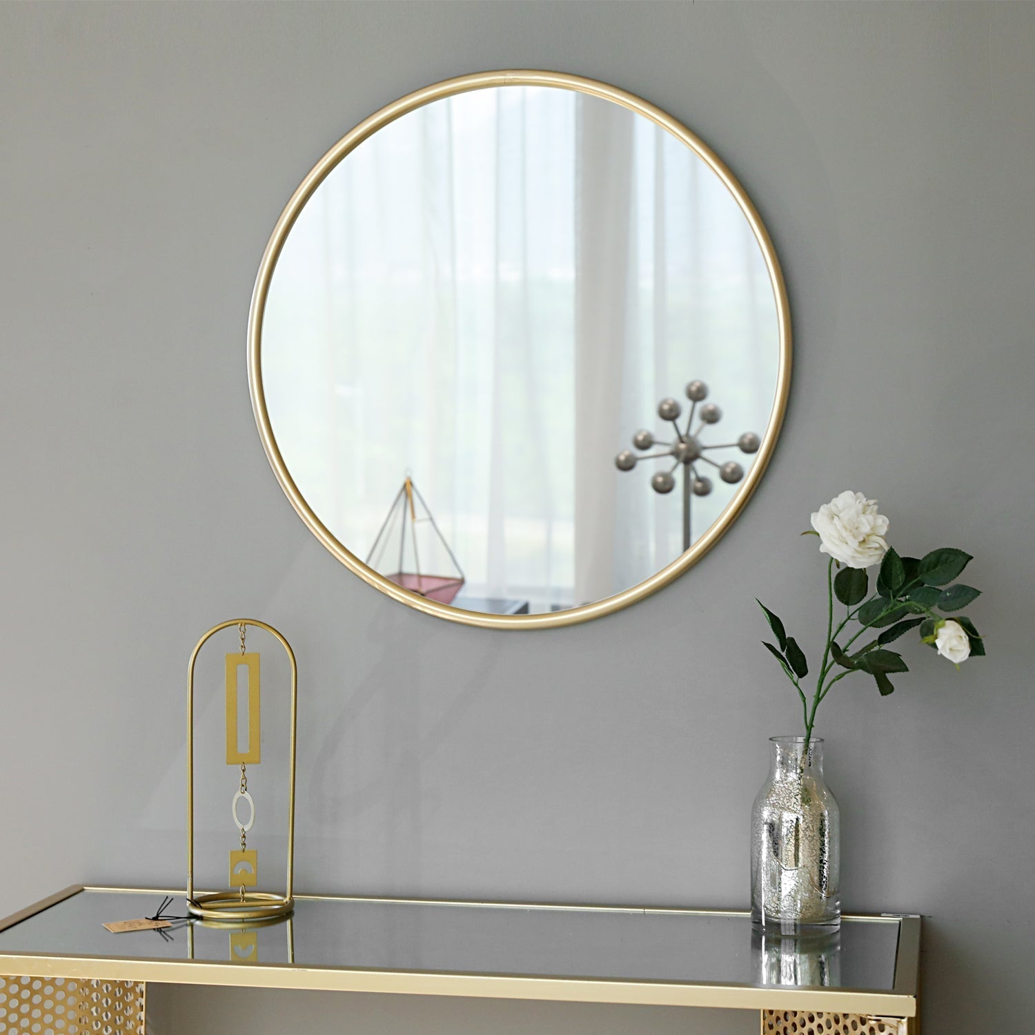 MacLuu 24 Inch Gold Round Metal Wall Mirror