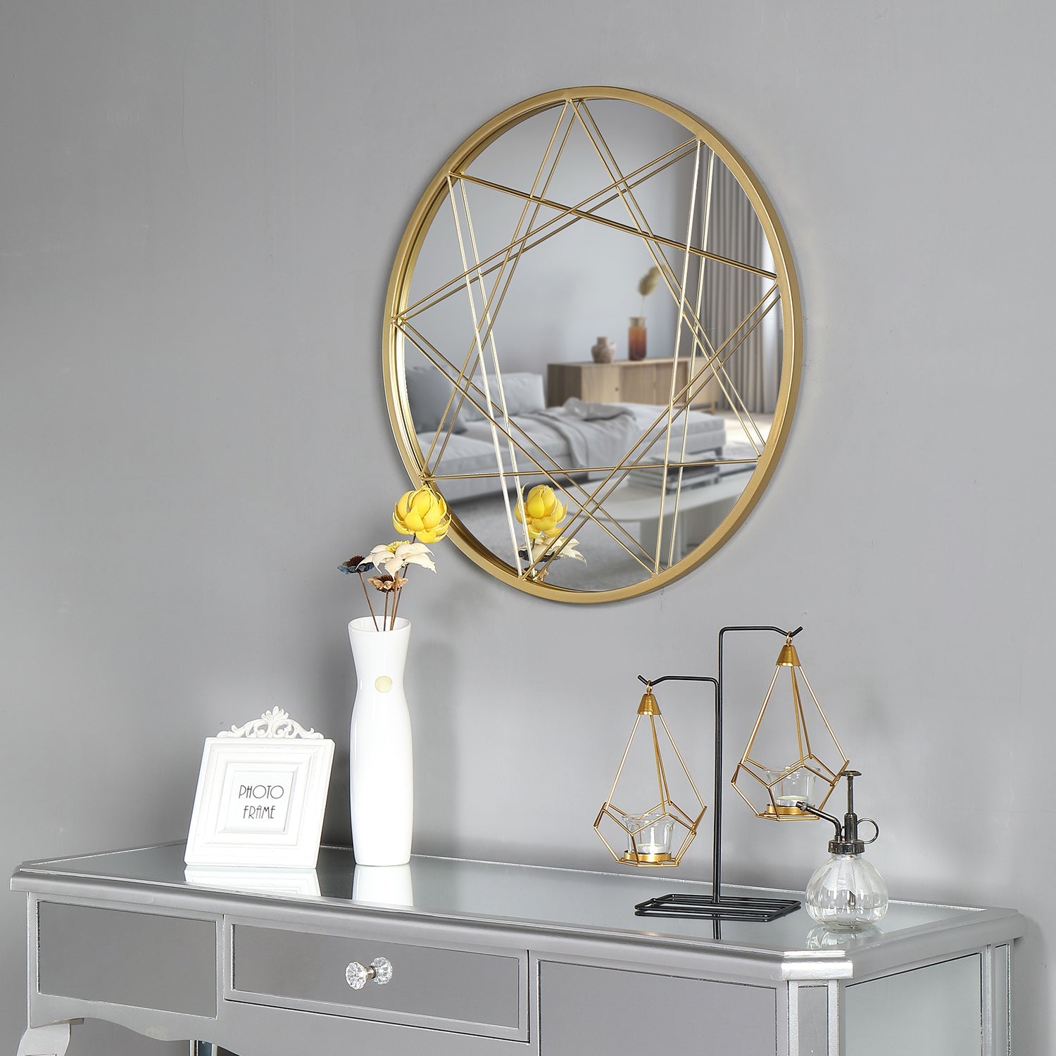 Macluu Gold Round Metal Wall Mirror